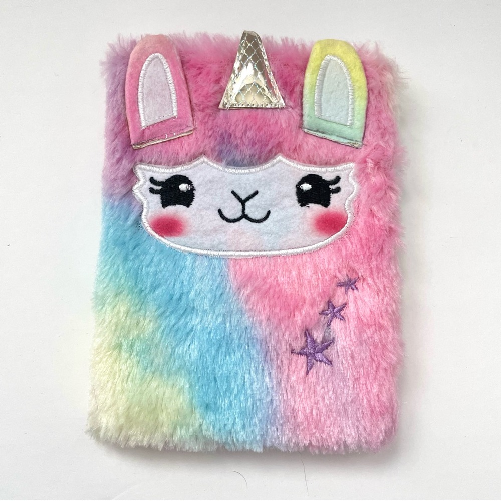 Girls Rainbow Fuzzy Teddy Unicorn Notebook - For Magical Adventures, Gre…